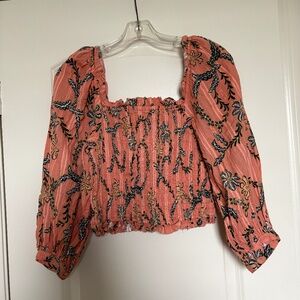 Joie floral cropped top with puff sleeves and ruching